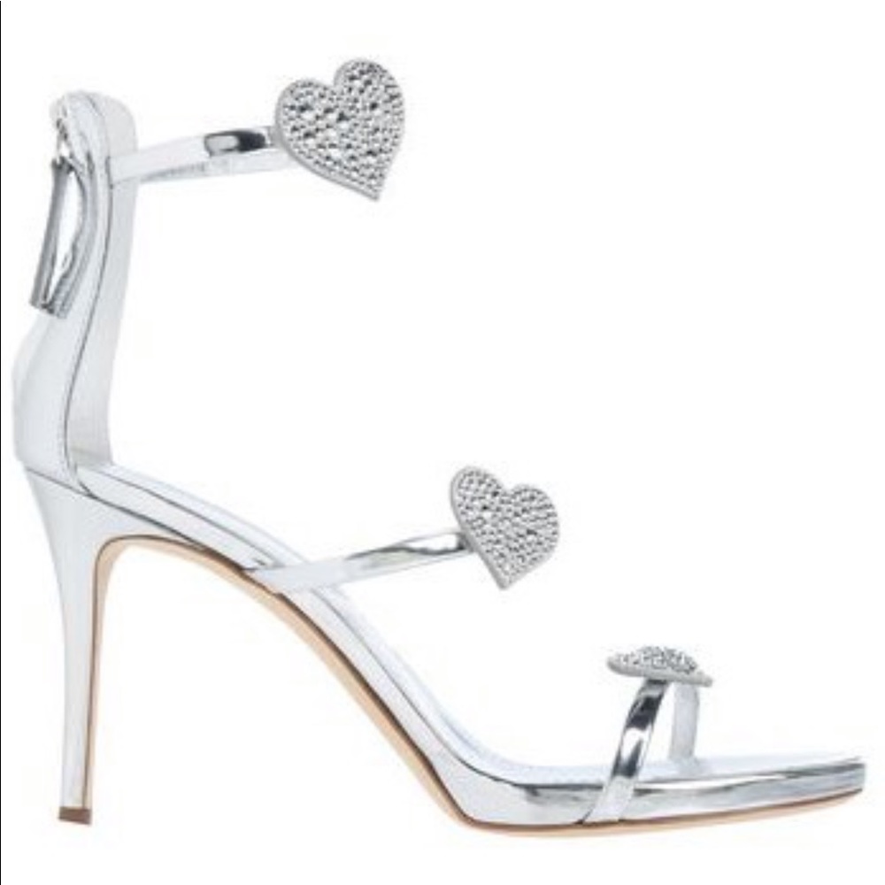 giuseppe zanotti sandals silver heels heart